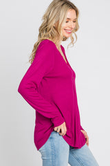 Magenta Lace Trim Long Sleeve Top