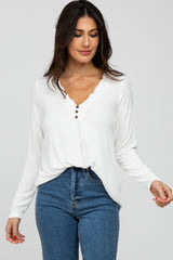 Ivory Lace Trim Maternity Long Sleeve Top