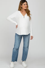 Ivory Lace Trim Maternity Long Sleeve Top