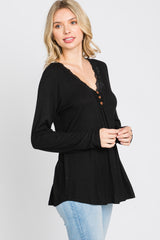 Black Lace Trim Long Sleeve Top