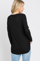 Black Lace Trim Long Sleeve Top