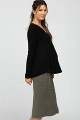 Black Lace Trim Maternity Long Sleeve Top