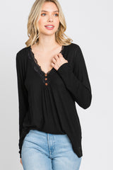 Black Lace Trim Maternity Long Sleeve Top