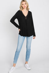 Black Lace Trim Long Sleeve Top