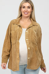 Camel Corduroy Pocket Front Maternity Shacket