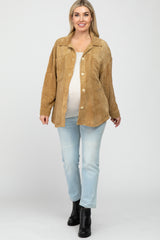 Camel Corduroy Pocket Front Maternity Shacket