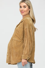 Camel Corduroy Pocket Front Maternity Shacket