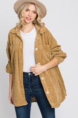 Camel Corduroy Pocket Front Maternity Shacket