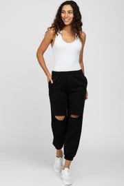 Black Ripped Knee Sweatpants