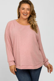 Pink Brushed Ribbed Long Sleeve Maternity Plus Top