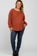 Rust Brushed Ribbed Long Sleeve Maternity Plus Top