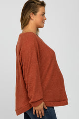 Rust Brushed Ribbed Long Sleeve Maternity Plus Top