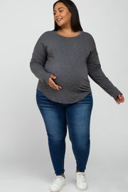 Charcoal Heathered Long Dolman Sleeve Maternity Plus Top