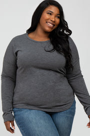 Charcoal Heathered Long Dolman Sleeve Plus Top