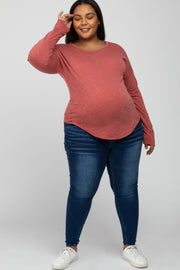 Rust Heathered Long Dolman Sleeve Maternity Plus Top