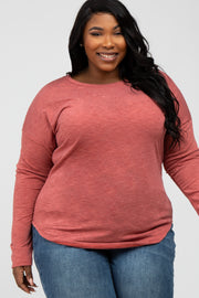 Rust Heathered Long Dolman Sleeve Plus Top