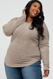 Light Mocha Heathered Long Dolman Sleeve Plus Top