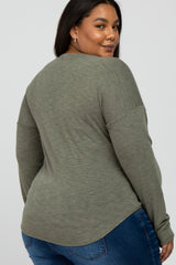 Olive Heathered Long Dolman Sleeve Maternity Plus Top