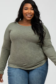 Olive Heathered Long Dolman Sleeve Plus Top