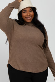 Mocha Soft Ribbed Long Sleeve Plus Top