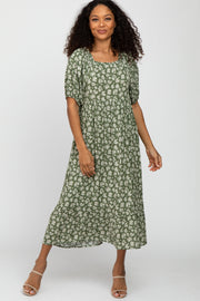 Olive Floral Floral Square Neck Ruffle Hem Midi Dress