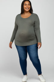 Olive Long Sleeve Maternity Plus Top