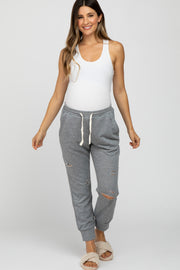 Grey Distressed Maternity Joggers