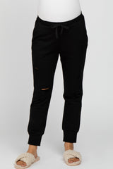 Black Distressed Maternity Joggers