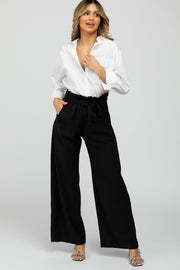 Black Smocked Belted Wide Leg Pants