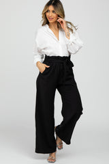 Black Smocked Belted Wide Leg Pants