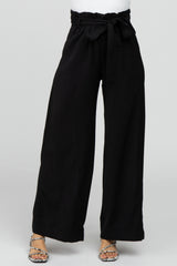 Black Smocked Belted Wide Leg Pants