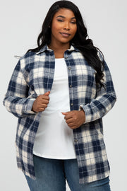 Navy Plaid Plus Shirt Jacket