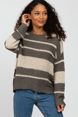 Olive Colorblock Striped Knit Top