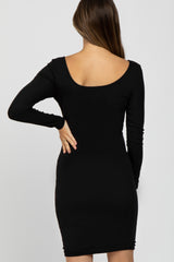 Black Ribbed Fitted Long Sleeve Maternity Dress