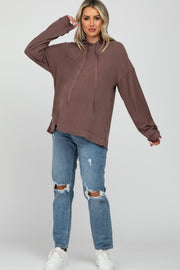 Mocha Soft Brushed Hooded Maternity Top