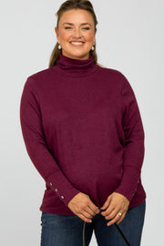 Burgundy Turtleneck Button Accent Maternity Plus Top