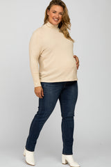 Cream Turtleneck Button Accent Maternity Plus Top