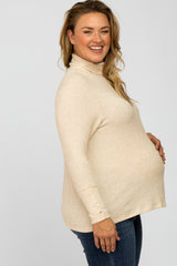 Cream Turtleneck Button Accent Maternity Plus Top