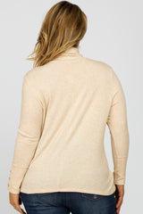 Cream Turtleneck Button Accent Maternity Plus Top