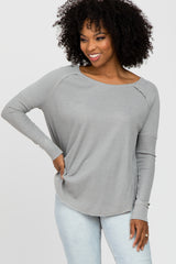 Heather Grey Waffle Knit Raglan Sleeve Top