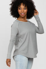 Heather Grey Waffle Knit Raglan Sleeve Top