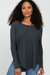 Faded Black Waffle Knit Raglan Sleeve Top