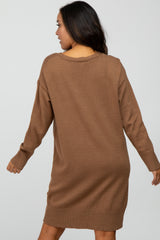 Camel Knit Long Sleeve Sweater Dress