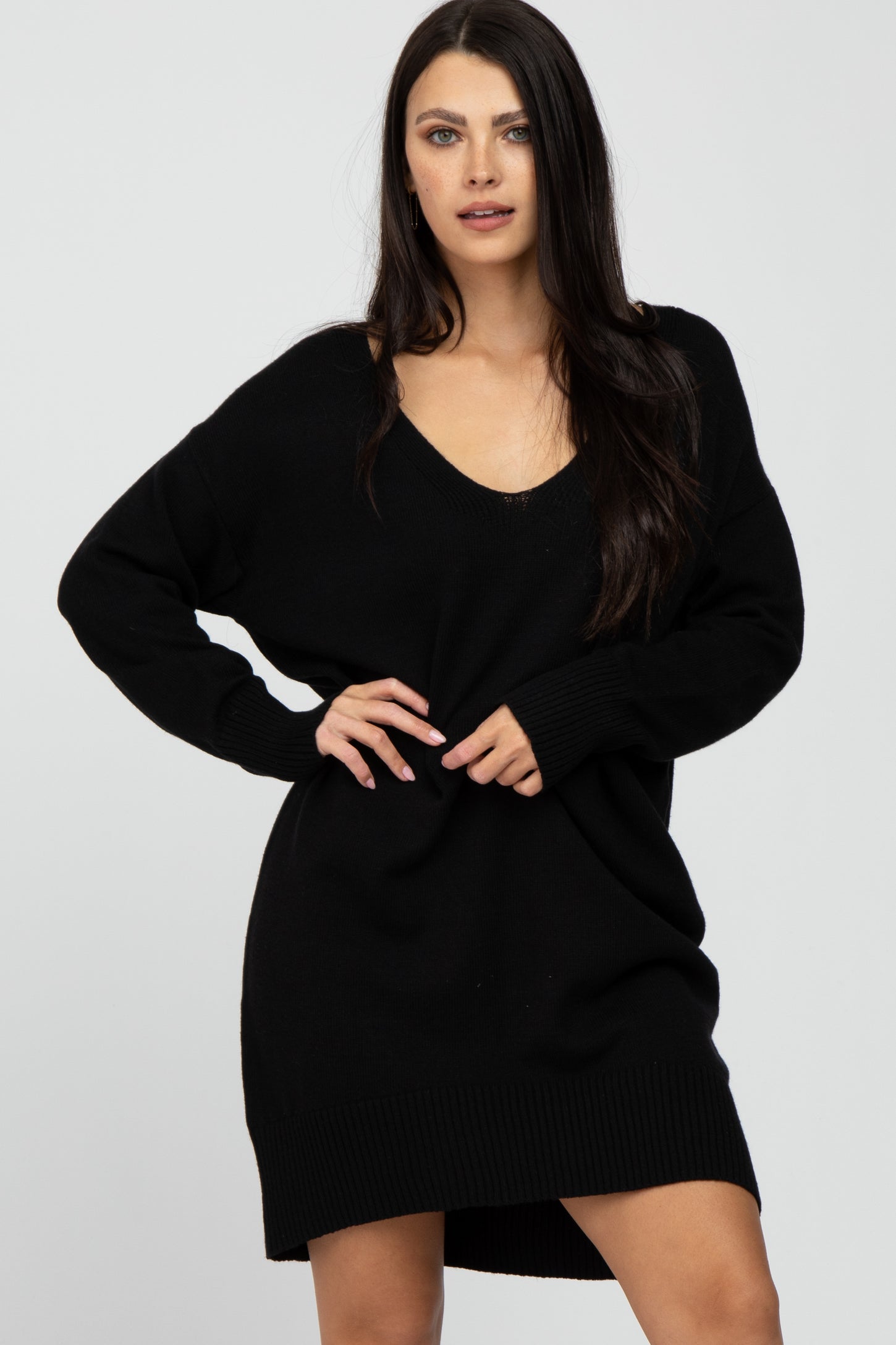 Black Knit Long Sleeve Sweater Dress – PinkBlush