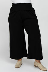 Black Smocked Elastic Waist Wide Leg Plus Lounge Pants