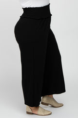 Black Smocked Elastic Waist Wide Leg Plus Lounge Pants