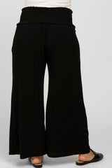 Black Smocked Elastic Waist Wide Leg Maternity Plus Lounge Pants