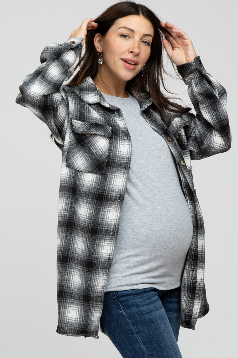 Black Plaid Maternity Flannel Shacket– PinkBlush