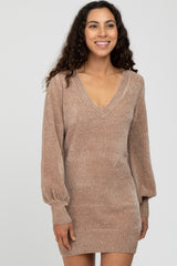 Mocha Bubble Sleeve Maternity Sweater Dress