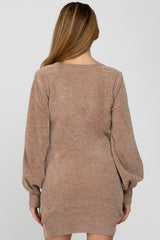 Mocha Bubble Sleeve Maternity Sweater Dress